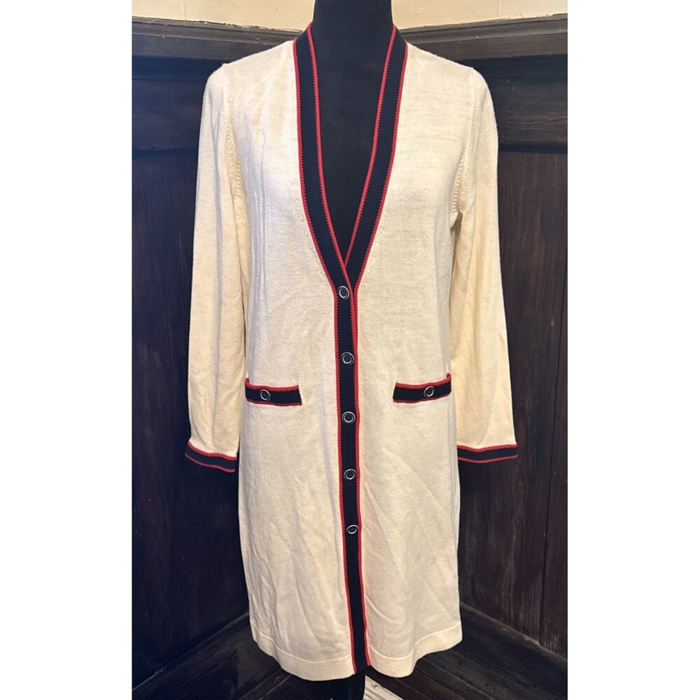 Talbots Merino Wool Long Duster Cardigan Women Old Money Quiet Luxury Nautical M